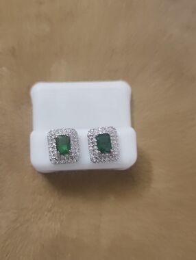 Emerald Green Halo Stud Earrings - Women Jewelry